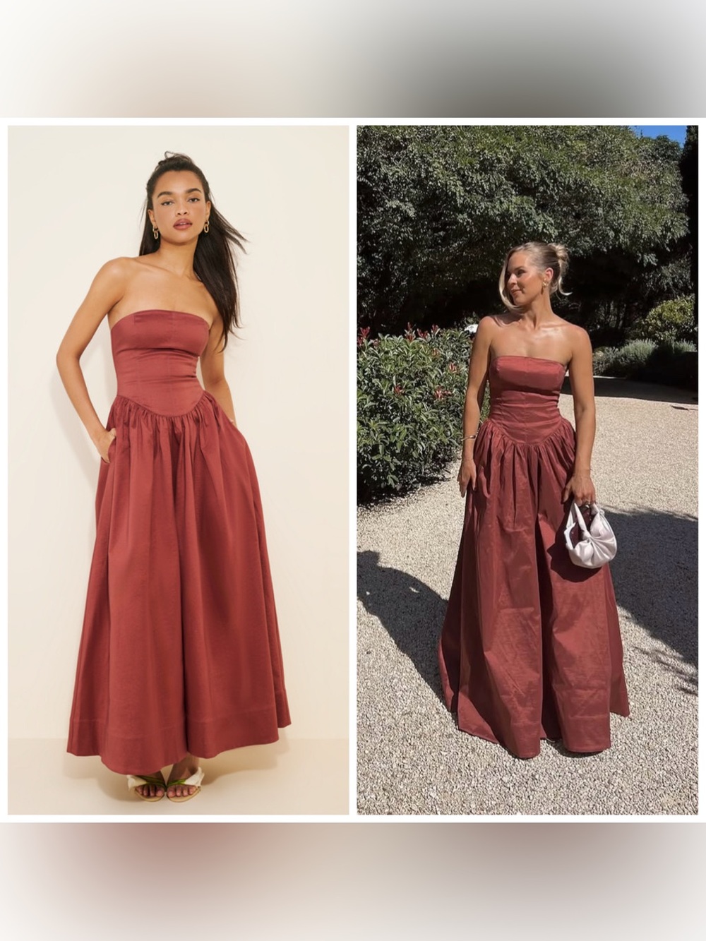 Hansen & Gretel Audrey Gown In Pinot Brown Maxi Dress Strapless XS Drop Waist